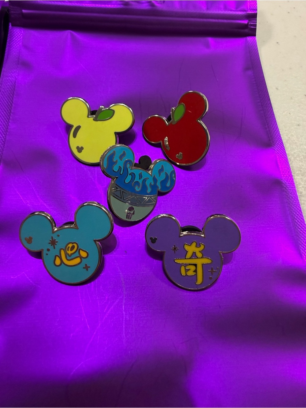 Loungefly Mickey Head Enamel Pin Set - Yellow, Red, Teal, Blue, Purple